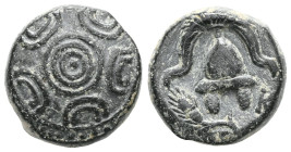 Greek
KINGS OF MACEDON. Alexander III 'the Great' (336-323 BC). AE16 Unit. Uncertain mint in Asia.
Obv: Macedonian shield; on boss, head of Herakles f...