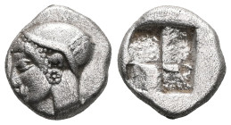 Greek Obols
IONIA. Phokaia. Circa 521-478 BC.AR Diobol. Head of a nymph to left, wearing a sakkos adorned with a central band and circular earring / Q...