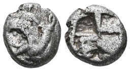 Greek
Ionia, Phokaia AR Diobol. Late 6th century BC. Head of griffin to left / Irregular incuse square.Very Fine