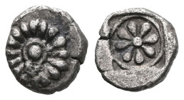 Greek Obols
IONIA.Erythrae.Circa 480-450 BC.AR obol. Rosette or star with 24 petals or rays / Flower with eight petals within incuse square.Very Fine