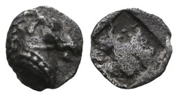 Greek
Kyme, Aeolis, AR obol , ca. 480-450 BC. Kyme, Aeolis, AR obol (Silver), ca. 480-450 BC.
Obv: Head and neck of bridled horse right.
Rev: Incuse s...