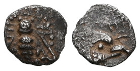 Greek Coins
IONIA.Ephesos.(Circa 500-420 BC).Obol.
Obv : Ε Φ.
Bee.
Rev : Ε Φ.
Head of eagle right within incuse square.Very Fine