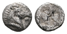 Greek
Kyme, Aeolis, AR obol , ca. 480-450 BC. Kyme, Aeolis, AR obol (Silver), ca. 480-450 BC.
Obv: Head and neck of bridled horse right.
Rev: Incuse s...
