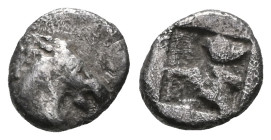 Greek
Kyme, Aeolis, AR obol , ca. 480-450 BC. Kyme, Aeolis, AR obol (Silver), ca. 480-450 BC.
Obv: Head and neck of bridled horse right.
Rev: Incuse s...
