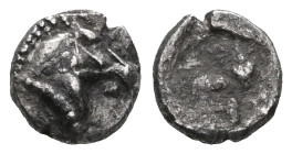 Greek
Kyme, Aeolis, AR obol , ca. 480-450 BC. Kyme, Aeolis, AR obol (Silver), ca. 480-450 BC.
Obv: Head and neck of bridled horse right.
Rev: Incuse s...