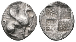 Ionia, Teos AR Obol . c. 400-375. Griffin seated r., forepaw raised / Quadripartite incuse. Very Fine