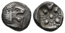 Greek Coins
Miletus
Obol circa 525-475, AR . Forepart of lion r. Rev. Punch containing five pellets.Very Fine