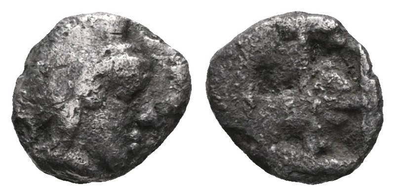 IONIA, Kolophon. Circa 490-400 BC. AR Obol. Laureate head of Apollo right / Quad...