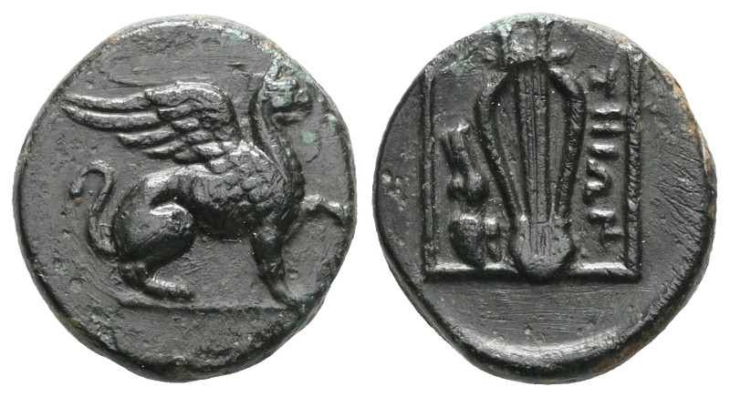 IONIA. Teos.(Circa 210-190 BC).Ae. Obv : Griffin seated right, raising forepaw. ...