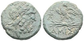 Greek PONTOS, Amisos (Circa 100-85 BC) AE Bronze 
Obv: Laureate head of Zeus right. Rev: Eagle, with head right, standing left on thunderbolt; monogra...