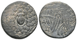 Greek Coins
PONTUS.Amisos.Circa 105-63 BC. Bronze.Aegis with Gorgon's head at center / AΜΙΣΟΥ, Nike advancing right, holding wreath and palm branch, b...