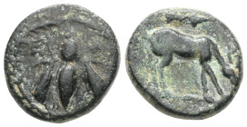 GREEK
Ionia. Ephesos . uncertain magistrate circa 190-150 BC. Bronze Æ . Ε-Φ, bee within wreath / Stag grazing right, quiver above.