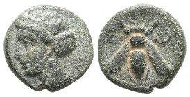 Greek
Ionia, Ephesos, AE, (Bronze), Circa 375-325 BC. Ionia, Ephesos, AE, Circa 375-325 BC.
Obv: Female head left, wearing mural-crown.
Rev: E – Φ, Be...