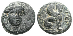Greek
TROAS, Gergis (Circa 400-241 BC).
AE Bronze
Facing head of Sibyl Herophile, turned slightly right, wearing laurel wreath / Sphinx seated right; ...