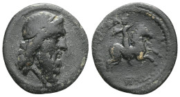 PISIDIA. Isinda. Ae (2nd-1st centuries BC). Dated year 7 (19/8 BC?).
Obv: Diademed head of Zeus right.
Rev: ICIN.
Warrior on horse rearing right, prep...
