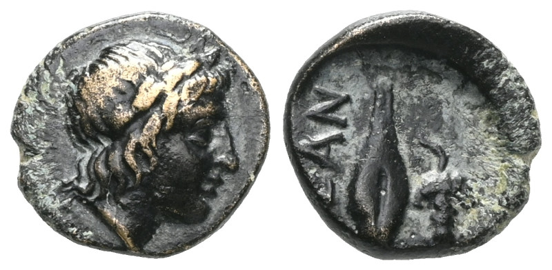 Greek Troas. Neandria circa 300 BC. Bronze Æ Laureate head of Apollo right / NEA...