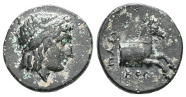 Greek
Ionia. Kolophon . ΔΙΟΝΥΣΙΦΑΝΗΣ, magistrate circa 330-280 BC.
Bronze Æ
Laureate head of Apollo right / Forepart of bridled horse right; ΔΙΟΝΥΣΙΦΑ...