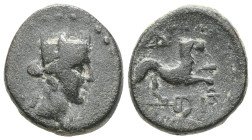 Greek
Lydia, Sardes, AE (Bronze), ca. 133 BC-AD 14.
Obv: Head of Dionysos to right, wearing wreath of ivy and fruit.
Rev: ΣAPΔI - ANΩN, panther standi...