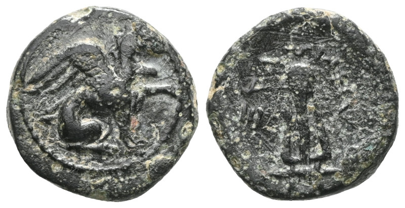 Greek Coins IONIA. Teos. Ae (Circa 210-190 BC). Obv: Griffin seated right, raisi...