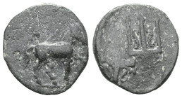 Greek
CARIA, Mylasa (Circa 210-30 BC)
AE Bronze 
Horse prancing left / M - Y. Decorated trident.