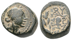 MYSIA. Kyzikos. Ae (1st century BC).
Head of Kore Soteira right, wearing grain wreath; all within wreath.
Rev: K - Y / ZI./ Composite kerykeion and cl...