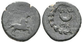 Greek
PHRYGIA. Philomelion. Late 2nd-1st century BC. AE (Bronze). Horse springing right. Rev. ΦIΛO/MH Crescent; all within Dionysiac wreath of ivy and...