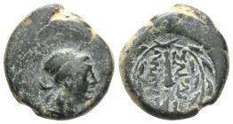 Greek
LYDIA. Sardes. 2nd-1st century BC. (Bronze). Laureate head of Apollo to right. Rev. ΣAPΔI-ANΩN Club; all within oak wreath; below, monogram. , V...