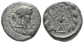 Greek
LYDIA. Sardes. Circa 133 BC-AD 14. (Bronze). Laureate head of Apollo to right. Rev. ΣAPΔI-ANΩN Club; all within oak wreath; above, AY monogram....