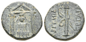 Greek
Pamphylia. Perge. (50-30 BC) Æ Bronze. Obv: temple of Artemis. Rev: bow and quiver.