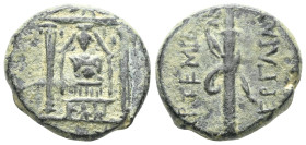 Greek
Pamphylia. Perge. (50-30 BC) Æ Bronze. Obv: temple of Artemis. Rev: bow and quiver.