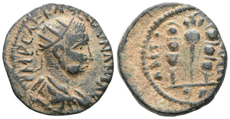 Pisidia, Antioch. Valerian I. A.D. 253-260. AE . IMP CAEP AELL OVAΛEPIΩN, radiat...