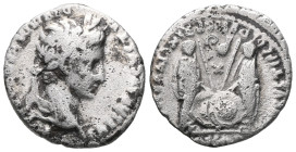 Augustus (27 BC-AD 14). AR denarius. Lugdunum, 2 BC-AD 14. CAESAR AVGVSTVS DIVI F PATER PATRIAE, laureate head of Augustus right / AVGVSTI F COS DESIG...