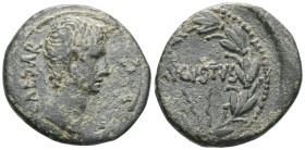 Augustus Æ of uncertain mint, Asia Minor. Circa 25 BC. [C]AESAR, bare head to right / AVGVSTVS within laurel wreath.