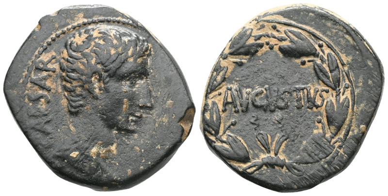 Augustus Æ of uncertain mint, Asia Minor. Circa 25 BC. [C]AESAR, bare head to ri...