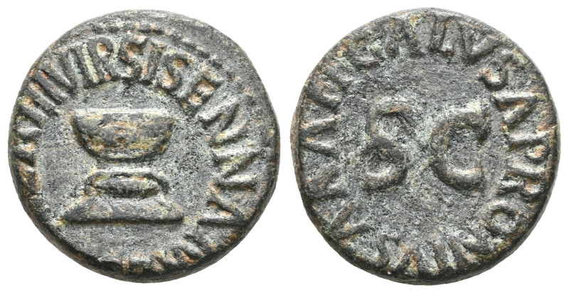 Roman Imperial Augustus. 27 B.C.-A.D. 14 Æ quadrans . Rome mint, Struck 5 B.C. A...