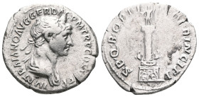 Trajan. AD 98-117. Denarius (Silver), Rome, 114. IMP TRAIANO AVG GER DAC P M TR P COS VI P P Laureate and draped bust of Trajan to right. Rev. S P Q R...