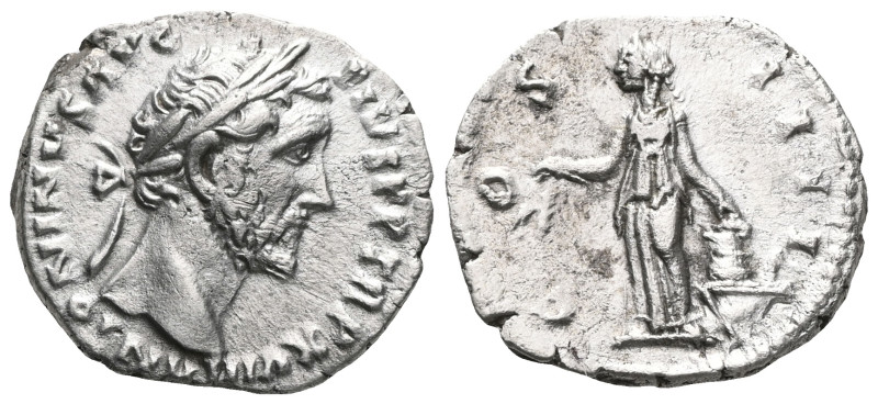 Antoninus Pius AR Denarius. Rome, 138-161. Laureate head r. / Annona standing l....