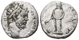 Septimius Severus AR Denarius. Rome, AD 194-195. L SEPT SEV PE-RT AVG IMP VII, laureate head right/ P M TR P III COS II P P, Minerva standing left hol...