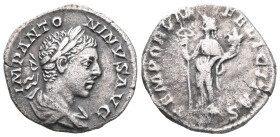 Elagabalus (218 - 222 AD).
Denarius. 219 AD Rome.
Obverse: IMP ANTONINVS AVG. Bust with laurel wreath and paludament right.
Reverse: TEMPORVM - FELICI...