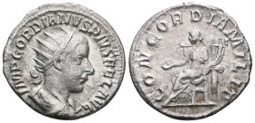 Roman Imperial
Gordianus III 238-244 AD, AR antoninianus, Rome Mint ca. 240 AD
Radiated, draped and cuirassed bust of Gordianus III, seen from the bac...
