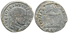 Roman Imperial
Maxentius, 307-312. Follis (Bronze), Carthage, late summer 307. IMP MAXENTIVS P F AVG Laureate head of Maxentius to right. Rev. CONSERV...