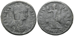 Galeria Valeria Æ Nummus. Antioch, AD 308. GAL VALERIA AVG, diademed and draped bust right / VENERI VICTRICI, Venus standing left, holding apple and l...