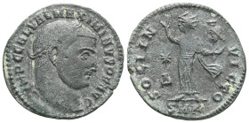 Roman Imperial
Maximino II. Follis. 312 AD. Antioch. (Ric-VI 167b). Anv.: IMP C GAL VAL MAXIMINVS P F AVG, laureate head to right. Rev.: SOLI INVICTO,...