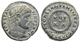 ROMAN IMPERIAL
Constantine II, as Caesar, 316 - 337 AD AE Follis,  Obverse: CONSTANTINVS AVN NOB C, Laureate head of Constantine right. Reverse: CAESA...