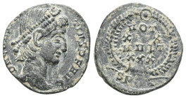 Constntius II (337-351 AD) FollisObverse: DN CONSTANTIVS PF AVGDiademed head right.Reverse: VOT / XX / MVLT / XXXLaurel wreath.Bronze.