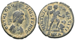 Roman Imperial
Theodosius I, 379-395 AD. AE. Heraclea.
Obv: D N THEODOSIVS P F AVG. Bust of Theodosius I, pearl-diademed, draped and cuirassed, right....
