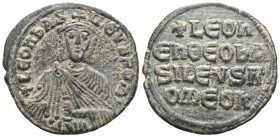 Byzantine
 Leo VI the Wise (886-912), AE follis (Bronze), Constantinople. Obv: + LEON bAS - [IL]EVS ROM, crowned facing bust, holding akakia.
Rev: + L...