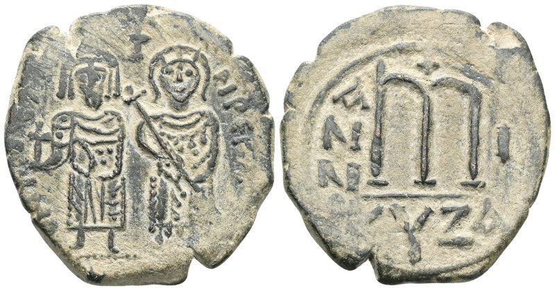 Byzantine Phocas, with Leontia, 602-610. Follis (Bronze), Cyzicus. Phocas, on th...