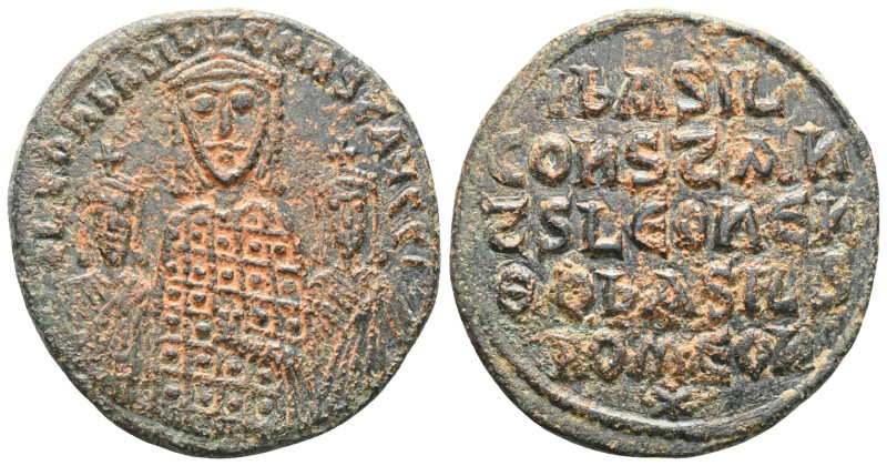 Byzantine Basil I the Macedonian, with Constantine and Leo VI, 867-886. Follis (...