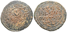 Byzantine coins
Theophilus (829-842) AE Follis (Bronze) Constantinople, 830/1-842.
Obv: ΘЄOFIL bASIL’, three-quarter length crowned facing bust, weari...